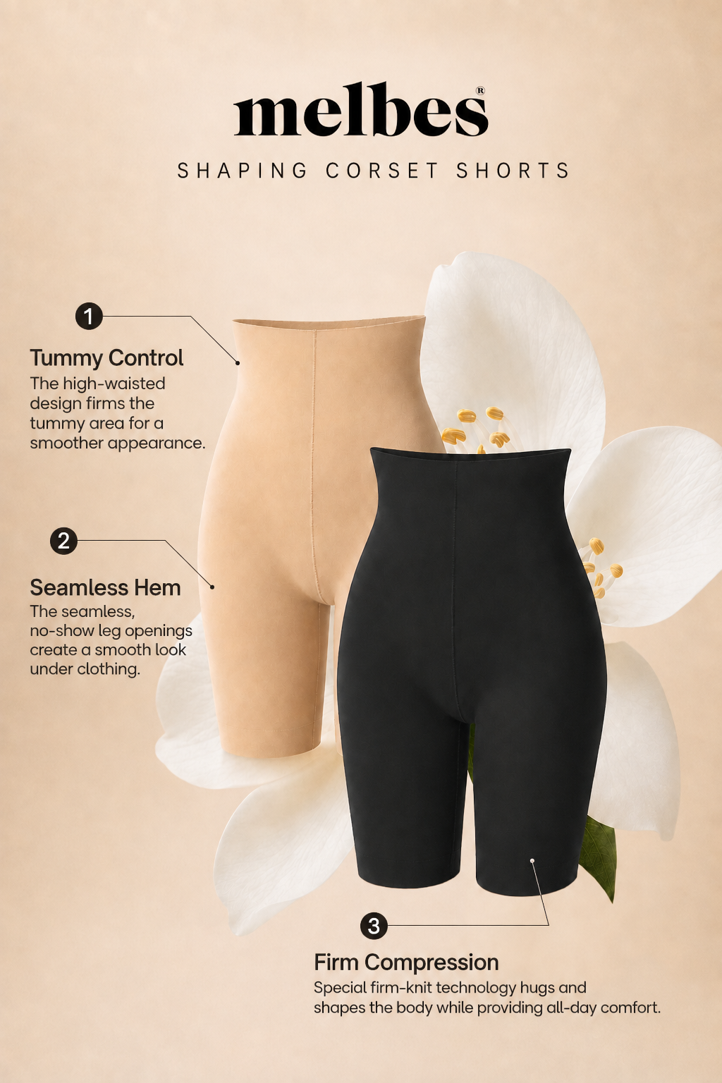 Melbes® Laser-Cut High-Waisted Shaping Shorts 1006